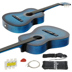 Segawe Beginners Acoustic Guitar w/Guitar Case, Strap, Tuner & Pick Steel Strings Blue