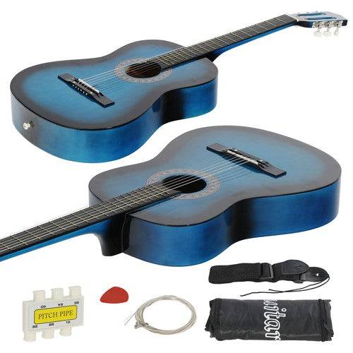 Segawe Beginners Acoustic Guitar w/Guitar Case, Strap, Tuner & Pick Steel Strings Blue