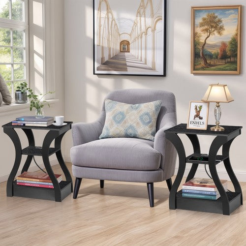 Segawe 2X Console Table Black Narrow Entryway Sofa Table for Living Room Office 3 Tier