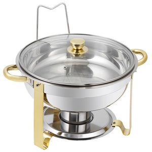 Segawe 2Pack 5QT Stainless Steel Chafing Dish Buffet Set Round Chafers w/Glass Lid Gold