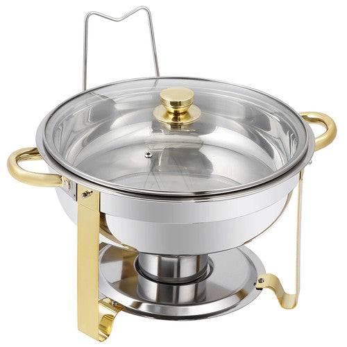Segawe 2Pack 5QT Stainless Steel Chafing Dish Buffet Set Round Chafers w/Glass Lid Gold