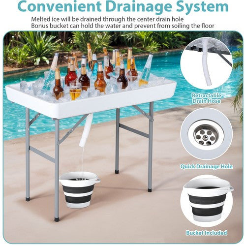 Segawe Portable Ice Cooler Table with Drain & Matching Skirt for Outdoor Party Event