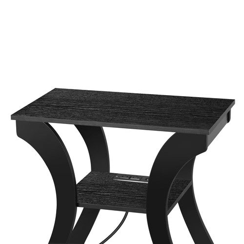 Segawe 3 Tier End Table with USB & Charging Station Black Storage Shelf for Living Room