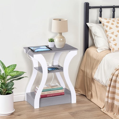 Segawe 2X 3 Tier End Table Small Bedside Table Nightstand for Bedroom Living Room Gray