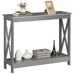 Segawe 2-Tier Narrow Console Table for Entryway Storage Shelf Modern Accent Sofa Grey