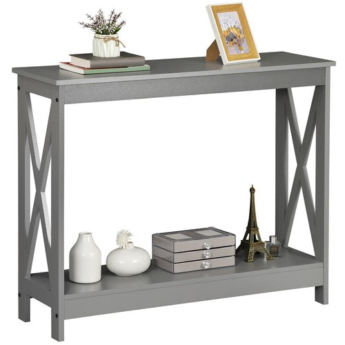 Segawe 2-Tier Narrow Console Table for Entryway Storage Shelf Modern Accent Sofa Grey