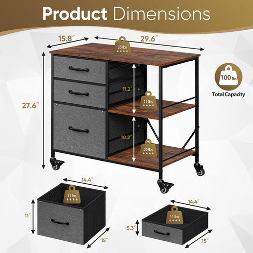 Segawe Mobile File Cabinet Wood Lateral Filing Cabinet w/Drawers & Open Shelf Dark Grey
