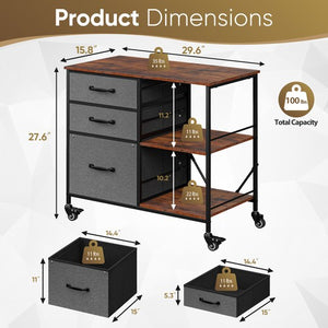 Segawe Mobile File Cabinet Wood Lateral Filing Cabinet w/Drawers & Open Shelf Dark Grey