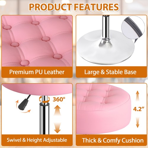 Segawe Round Vanity stool for Makeup Room PU Leather 360¡ã Swivel Bar Stool Chair Pink