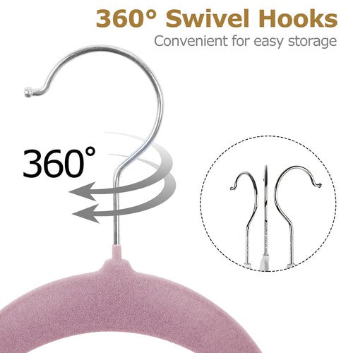 Segawe 100PCS Velvet Hangers Non-Slip Flocked Clothes Hangers w/ 360¡ã Swivel Hook Pink