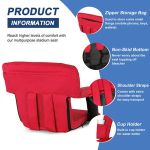 Segawe Stadium Seat Red Reclining Bleacher Chair Folding Perfect For Bleacher Lawn