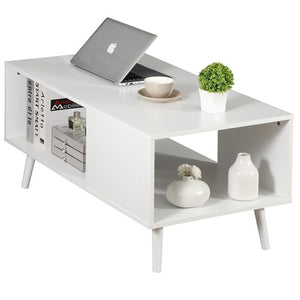 Segawe White Coffee Table Open Storage Shelf Center for Living Room Home Furniture