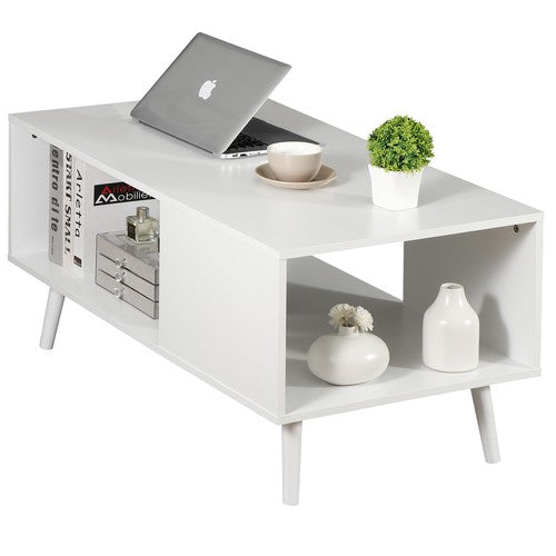 Segawe White Coffee Table Open Storage Shelf Center for Living Room Home Furniture