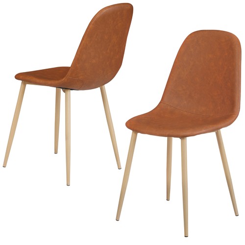 Segawe 2PCS Dining Chairs PU Leather Seat Back Metal Legs for Kitchen Dinning Room