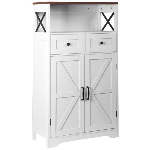 Segawe White Floor Cabinet Farmhouse Storage Cabinet with Doors and Drawer Freestanding