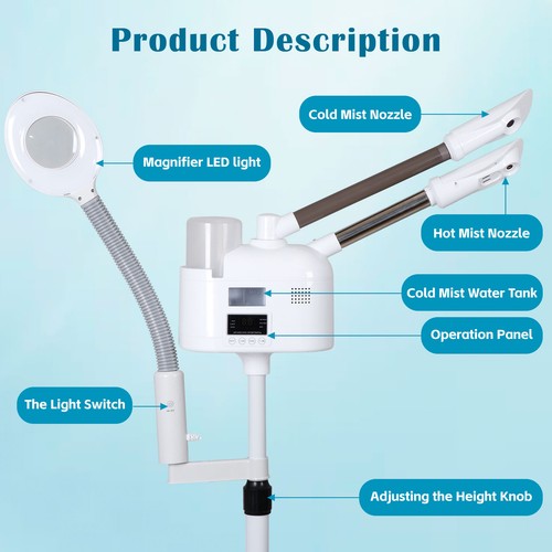 Segawe Professional 3 in 1 Facial Steamer w/5X Magnifying Lamp Hot Cool Mist Function