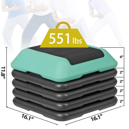 Segawe 16" Adjustable Aerobic Stepper Exercise Workout Step Platform with 4 Riser Green