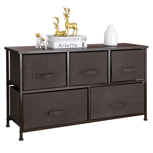 Segawe Chest 5-Fabric Drawer Sturdy Closets Bedroom Storage Cabinet Brown Dressers