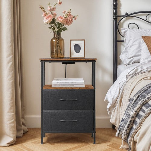 Segawe Set of 2 Nightstand Bedside Table 2 Drawers with Charging Station and USB Ports