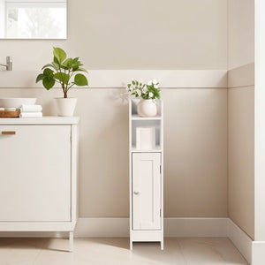 Segawe Narrow Bathroom Storage Corner Floor Toilet Cabinet w/ Door & Adjustable Shelves