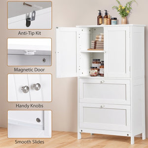 Segawe Bathroom Floor Storage Cabinet w/ 2 Drawers & 2 Doors Adjustable Shelf White