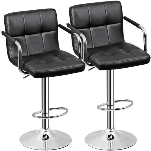 Segawe 2PCS Adjustable Bar Stools PU Leather Modern Dinning Chair with Armrest Black