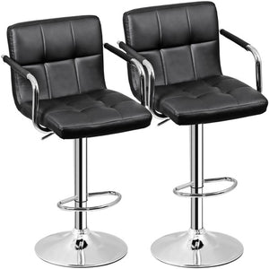 Segawe 2PCS Adjustable Bar Stools PU Leather Modern Dinning Chair with Armrest Black