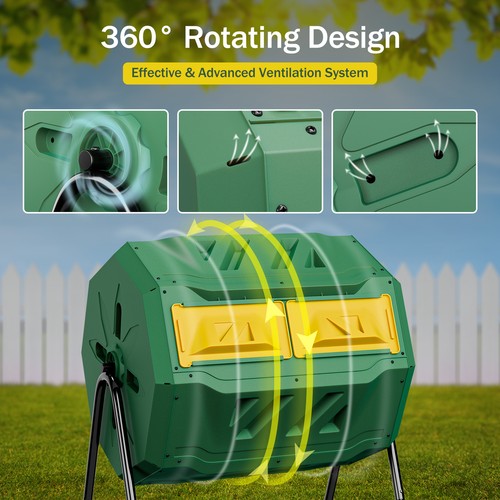 Segawe 43 Gals Outdoor Compost Tumbler Bin Green Dual Chamber Large Composter Tumbling