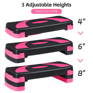 Segawe Height-Adjustable 4''-6''-8" Aerobics Platform Fitness Equipment Stepper Pink