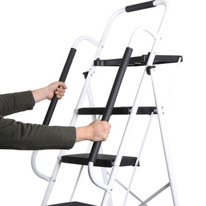 Segawe 5 Step Ladder Folding Steel Step Stoo w/Non-Slip Wide Pedal and Tool Tray White