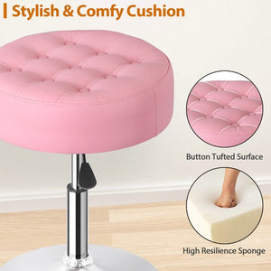 Segawe Round Vanity stool for Makeup Room PU Leather 360¡ã Swivel Bar Stool Chair Pink