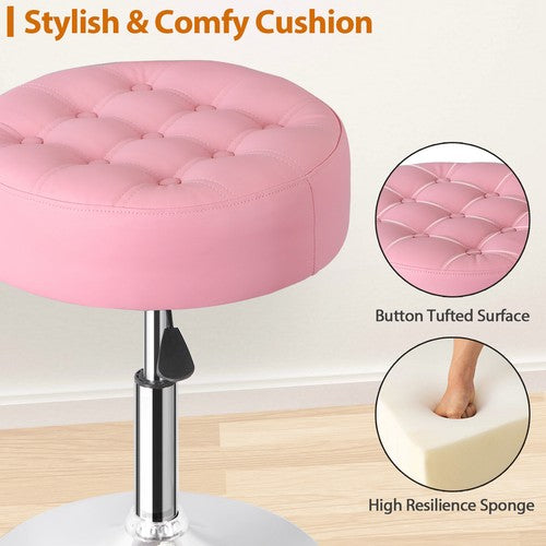 Segawe Round Vanity stool for Makeup Room PU Leather 360¡ã Swivel Bar Stool Chair Pink