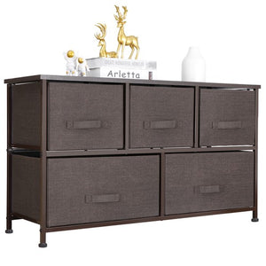 Segawe Chest 5-Fabric Drawer Sturdy Closets Bedroom Storage Cabinet Brown Dressers