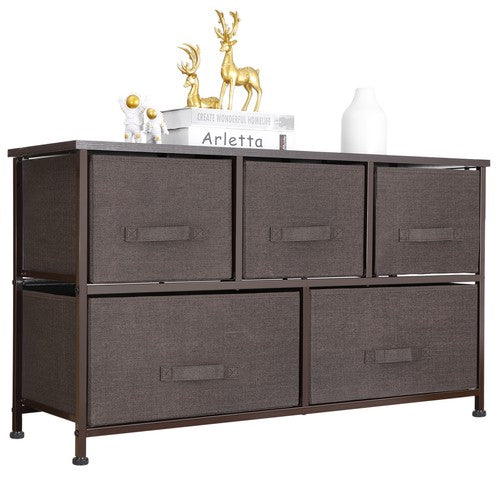 Segawe Chest 5-Fabric Drawer Sturdy Closets Bedroom Storage Cabinet Brown Dressers