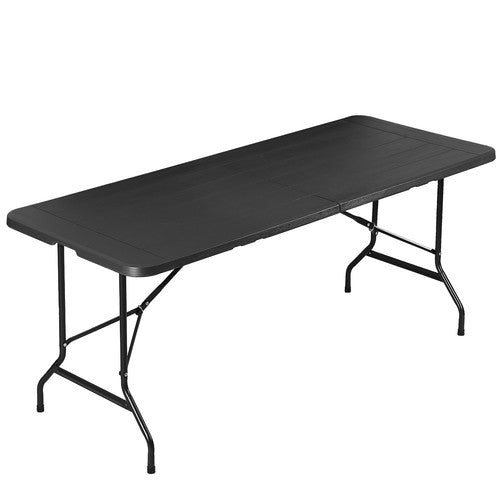 Segawe 6FT Plastic Folding Table Portable Fold-in-Half Picnic Table with Handle Black