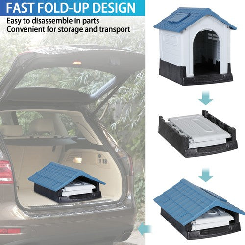 Segawe Plastic Dog House Outdoor Indoor Doghouse Puppy Shelter with Adjustable Skylight
