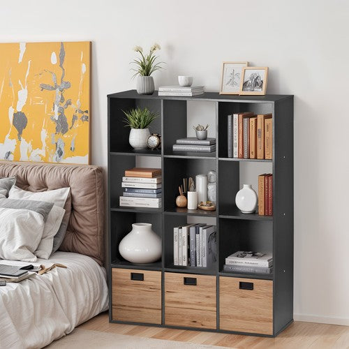 Segawe 12 Cube Storage Organizer Open Shelf Bookcase with Removable Back Panels Black