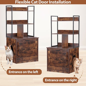 Segawe Wooden Cat Litter Box Enclosure with Shelves Cat House Washroom Cat Furniture