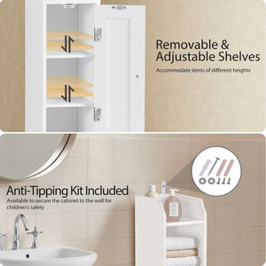 Segawe Narrow Bathroom Storage Corner Floor Toilet Cabinet w/ Door & Adjustable Shelves