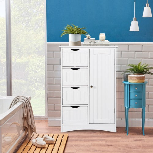 Segawe Wooden Floor Cabinet Side Storage Organizer Bathroom Furniture Home w/4 Drawers
