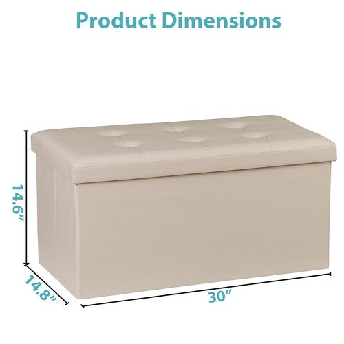 Segawe 30" Folding Storage Ottoman Footstools with Cover for Living Room Bedroom Beige