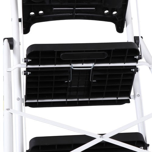 Segawe 4 Step Ladder Folding Steel Ladder with Non-Slip Wide Pedal and Tool Tray White