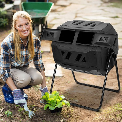 Segawe Chambers Composting Tumbler 43 Gallon Dual Outdoor Gardening Large Compost Bin
