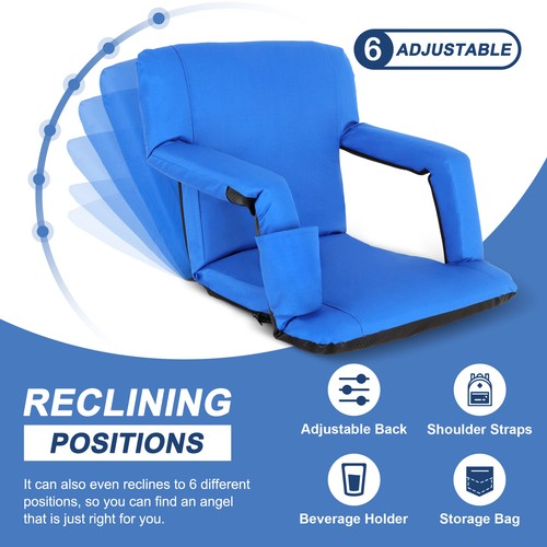 Segawe Wide Stadium Seat for Bleachers Reclining Stadium Chair Seat w/Back Cushion Blue