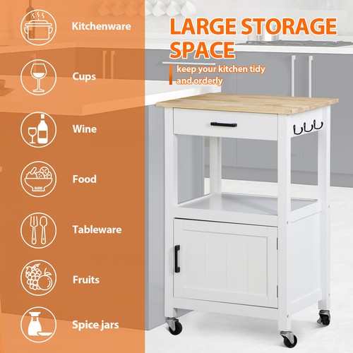 Segawe Rolling Kitchen Island Cart on Swivel Wheels Kitchen Storage Cabinet w/ 3 Hooks