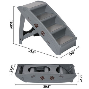 Segawe Dog Stairs Foldable 4 Steps Pet Dog Step for High Bed Indoor Outdoor Dark Grey