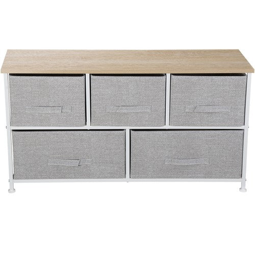 Segawe White 5 Drawer Fabric Dresser Storage Tower Closet Organizer Unit for Bedroom