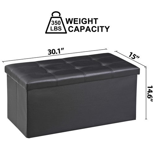 Segawe 30" Folding Storage Ottoman Bench Storage Chest Footrest with Padded Seat Black