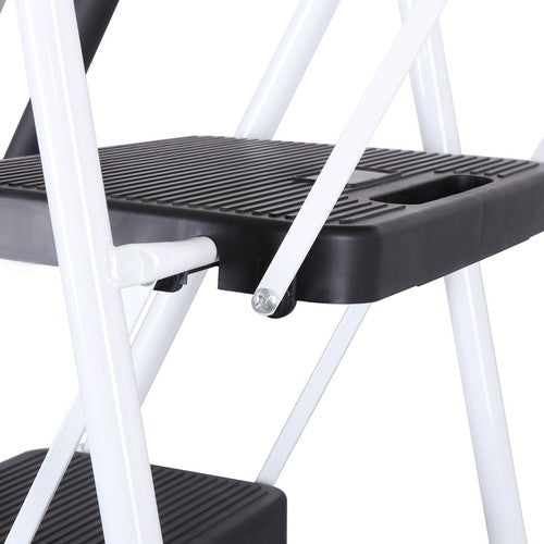 Segawe 5 Step Ladder Folding Steel Step Stoo w/Non-Slip Wide Pedal and Tool Tray White