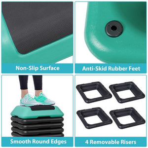 Segawe 16" Adjustable Aerobic Stepper Exercise Workout Step Platform with 4 Riser Green